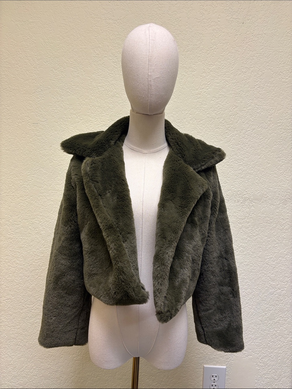 Plush Olive Green Cropped Teddy Jacket